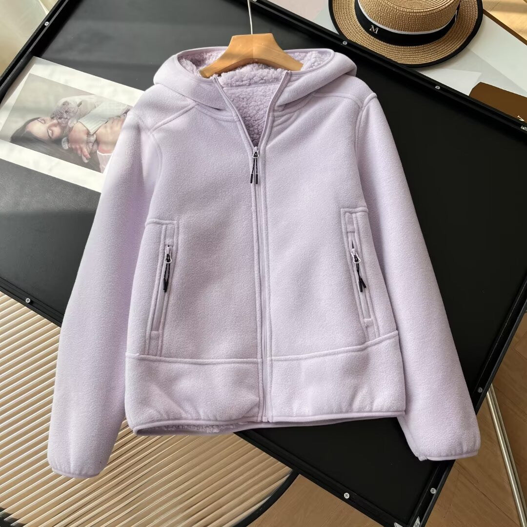 Damen Fleecejacke Kuscheliges Innenfutter Reißverschluss Taschen
