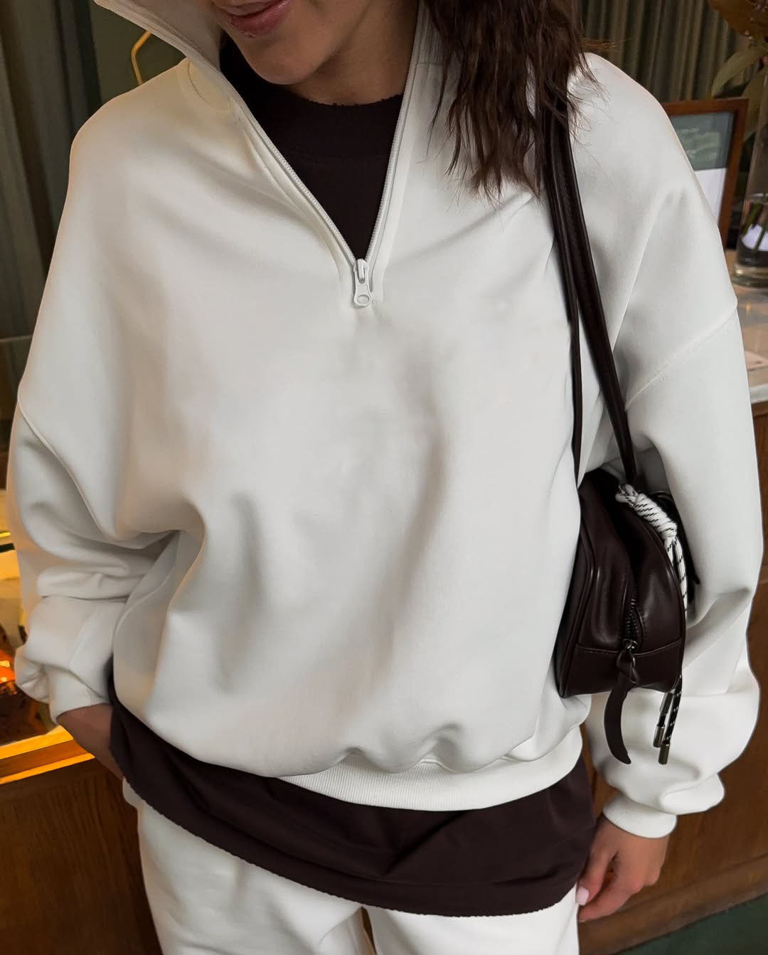 Damen Fleece Zip Hoodie Bequem Lässiger Schnitt Weite Ärmel Grau