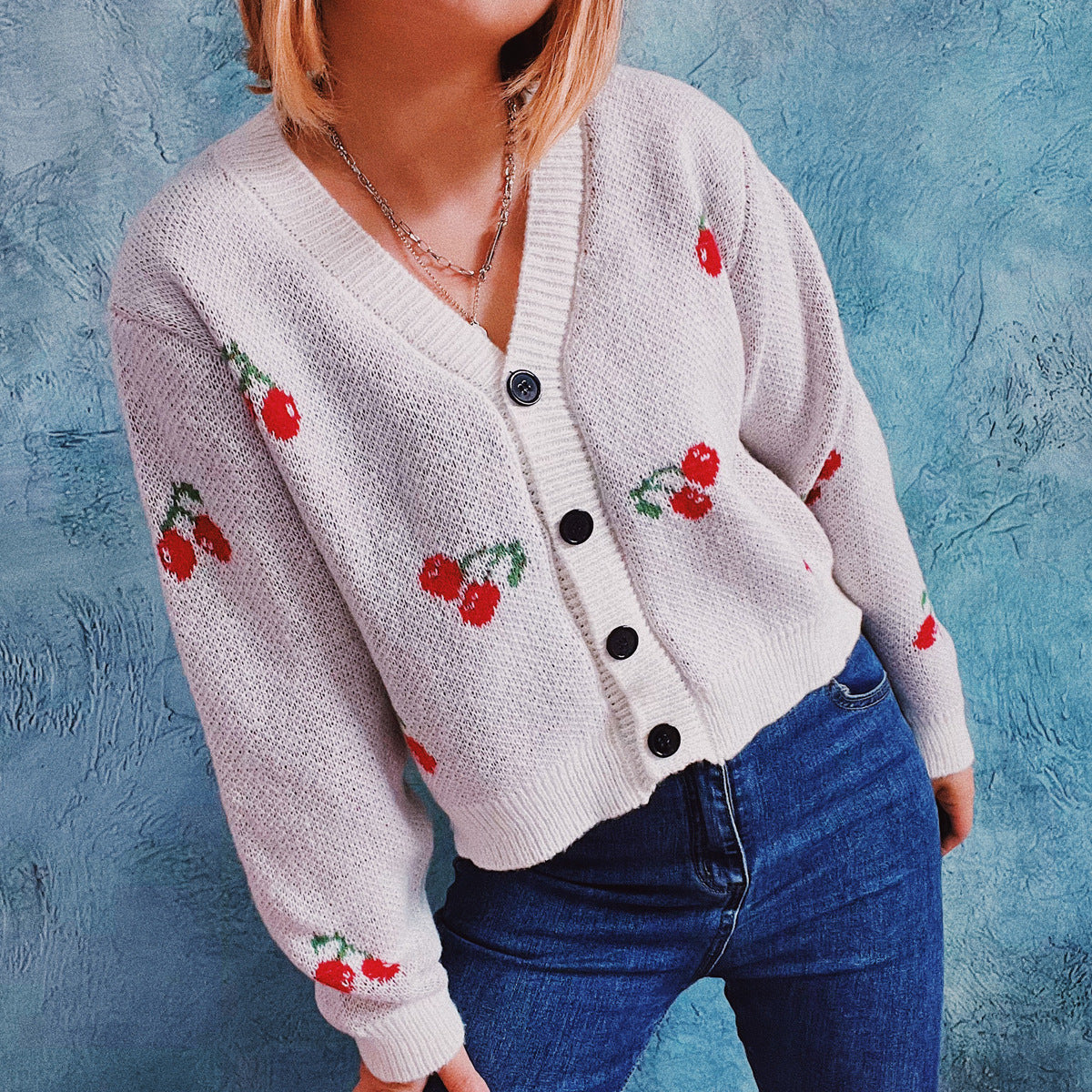 Damen Strickjacke Crop-Style Fruchtig Eveloria