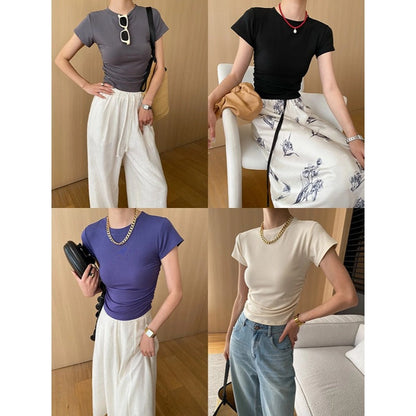 Damen T-Shirt Figurbetont Raffungselemente Eveloria