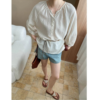 Damen Bluse Lässig Knopfdetails Baumwolle Weiß