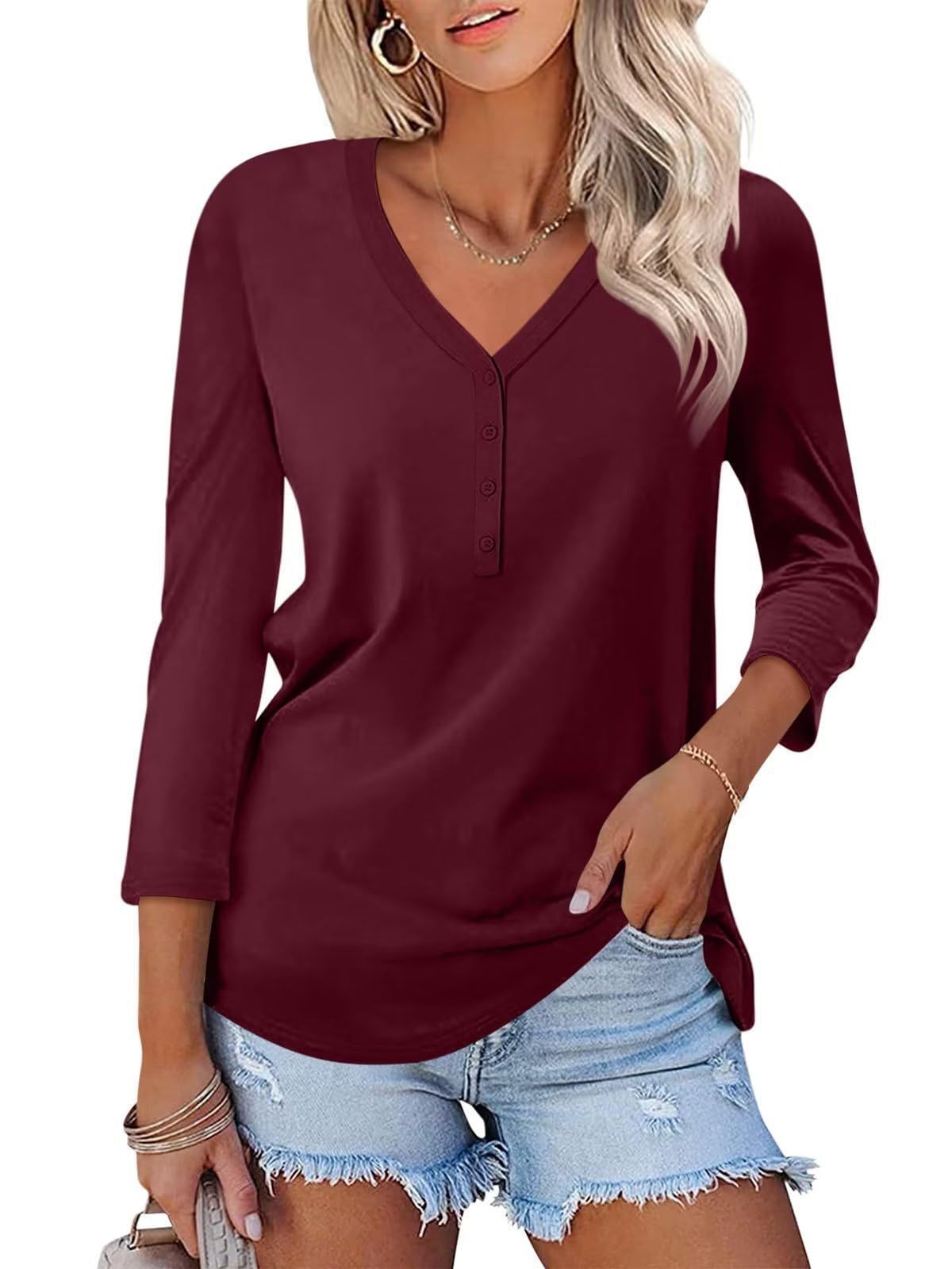 Damen Langärmliges V-Ausschnitt Shirt Eveloria