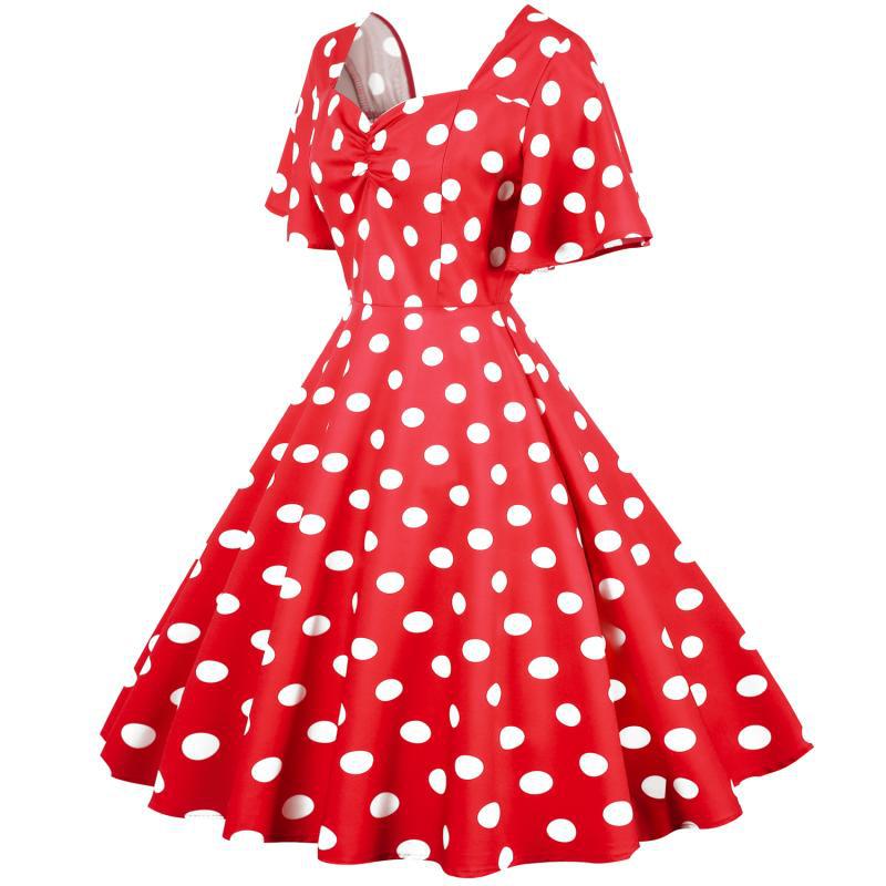 Damen Rockabilly Kleid Polka Dots Muster schwingender Saum