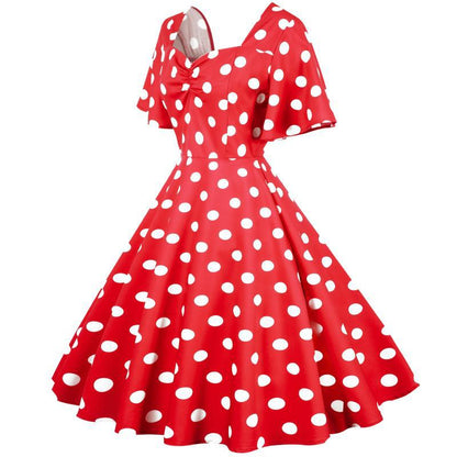 Damen Rockabilly Kleid Polka Dots Muster schwingender Saum