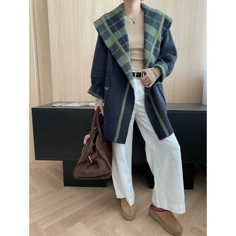 Damen Wickelmantel Kariert Eveloria