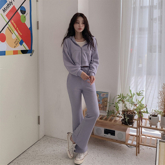 Damen Loungewear-Set Cropped-Hoodie Weite Hose Beige Eveloria - Eveloria