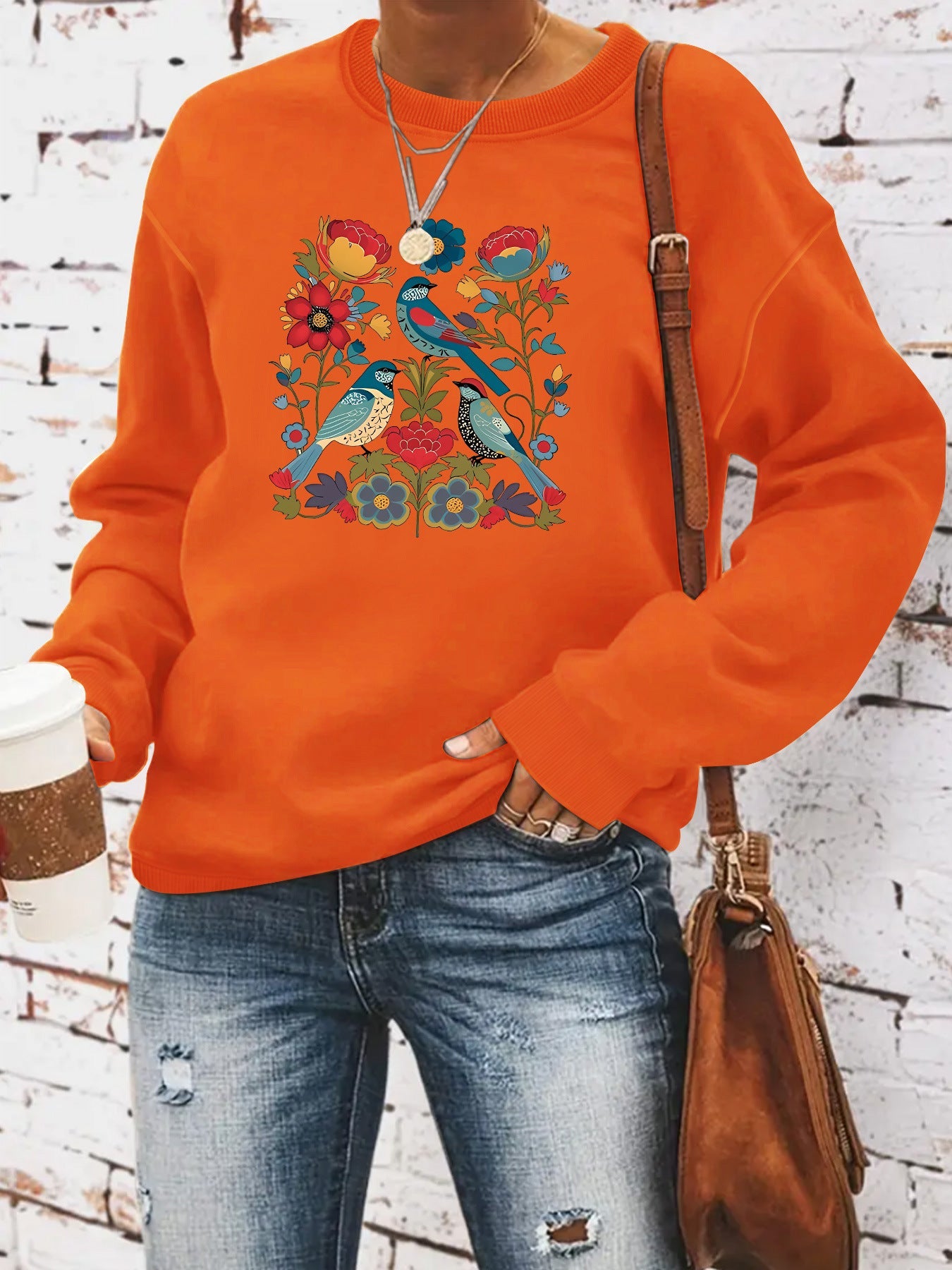 Damen Sweatshirt Floralmuster Lässig Grün Eveloria