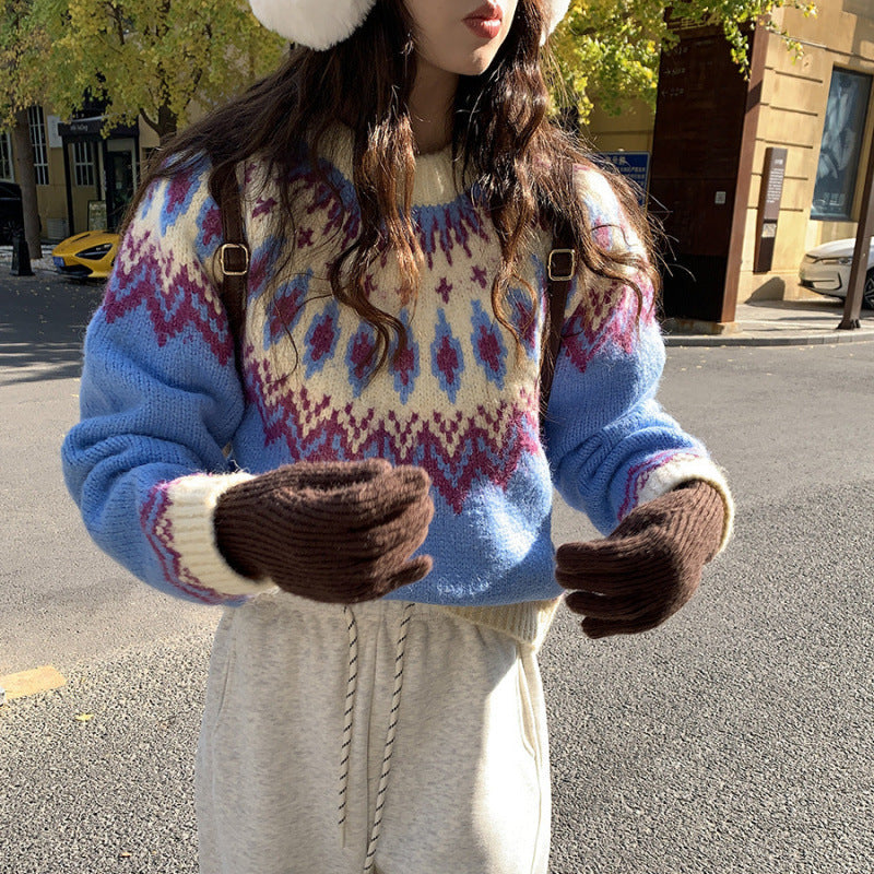 Damen Grobstrickpullover Weiches Material Traditionelles Muster