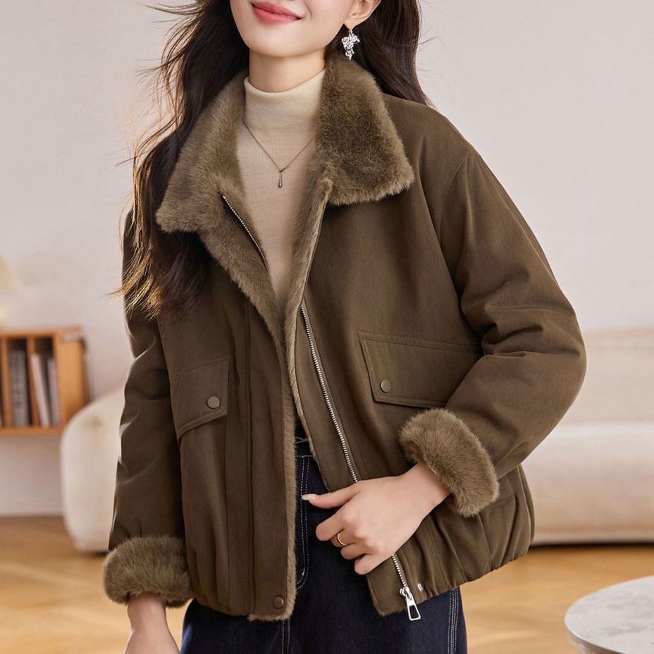 Damen Steppjacke Warm Flauschiger Kragen Eveloria