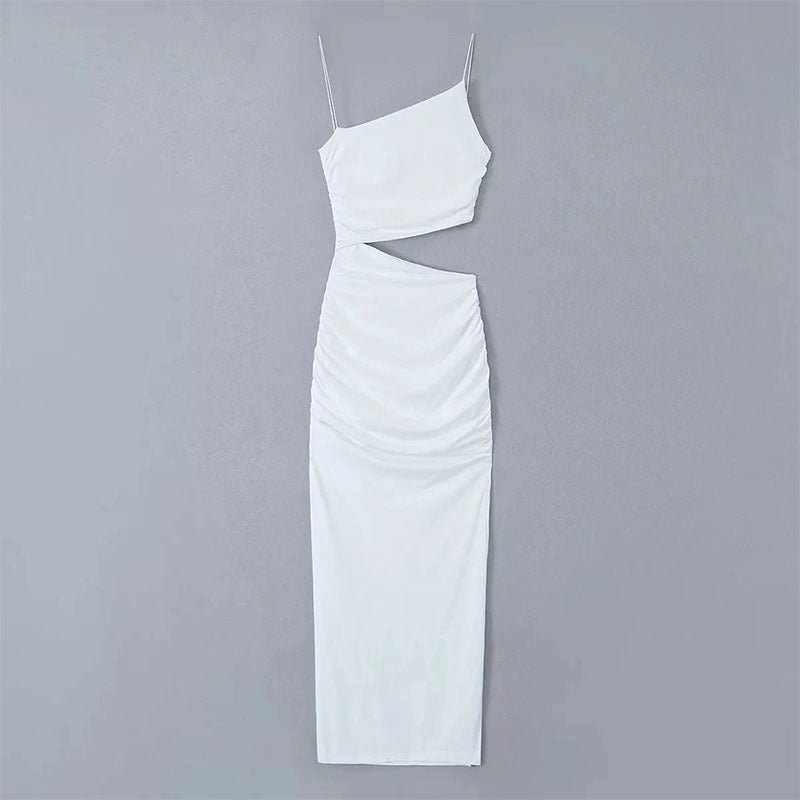 Damen Maxikleid Cut-Out Asymmetrisch Raffung Eveloria