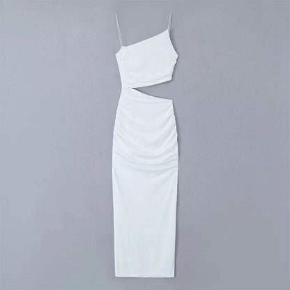 Damen Maxikleid Cut-Out Asymmetrisch Raffung Eveloria