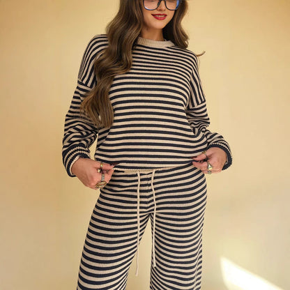 Damen Strickset Streifenmuster Weite Passform