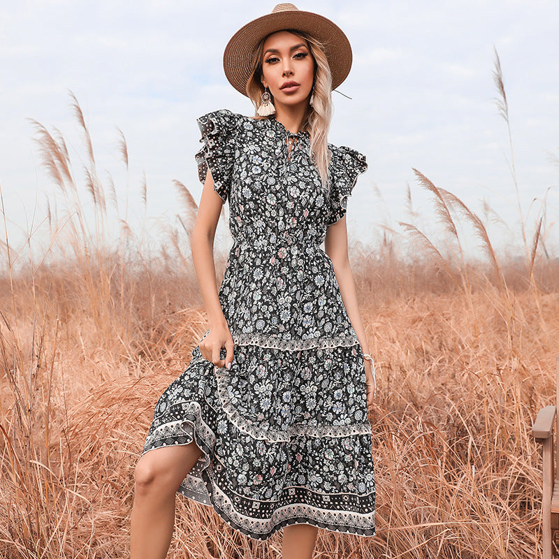 Damen Sommerkleid Rüschendetails Floralmuster Eveloria - Eveloria