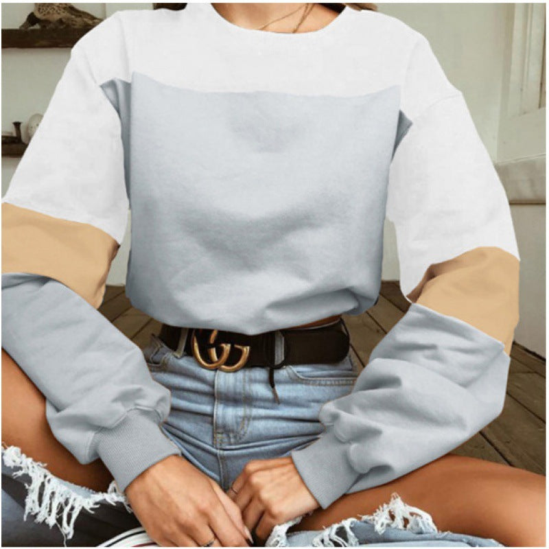 Damen Sweatshirt Sportlich Blockstreifen Grau Eveloria