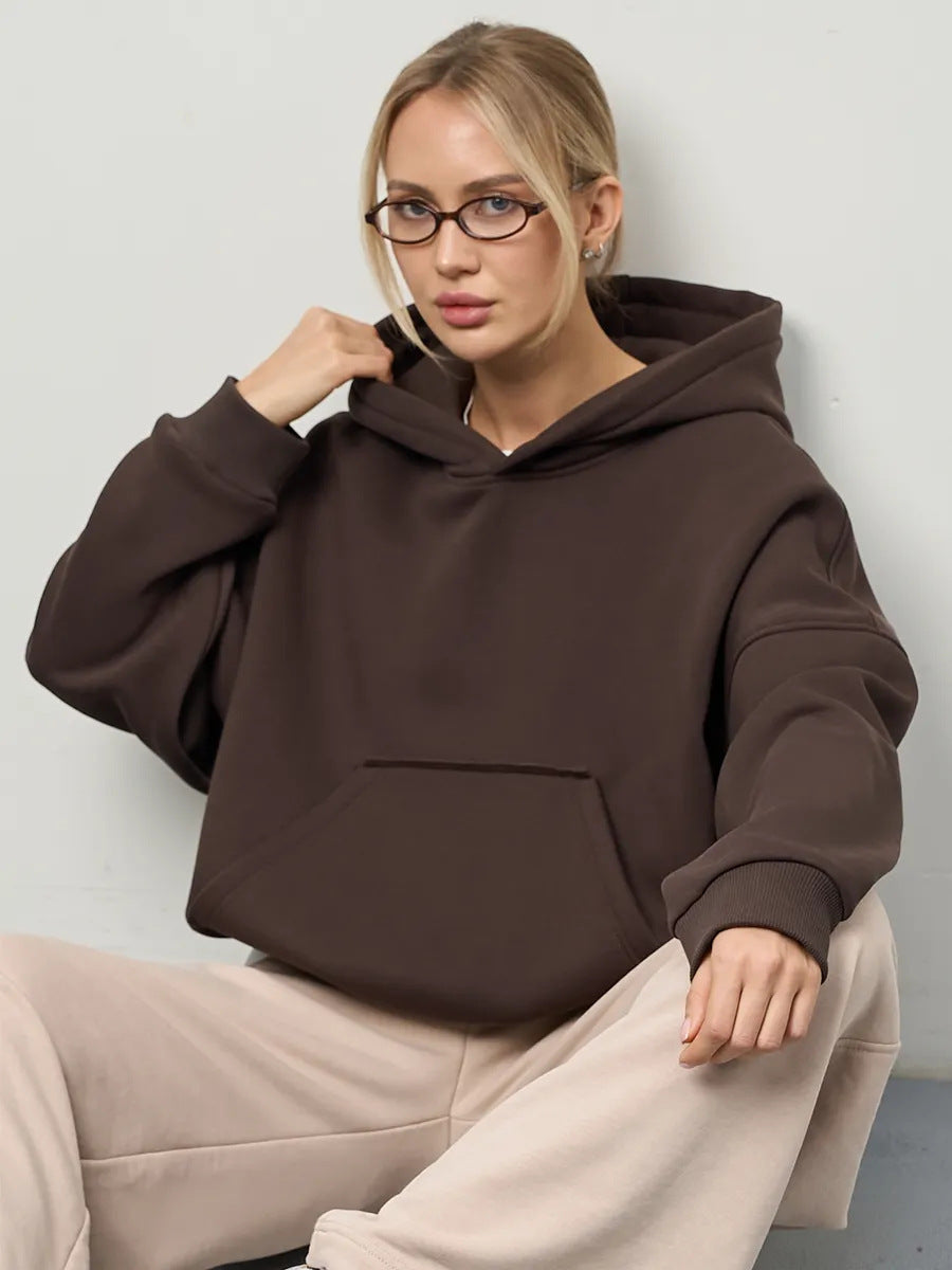 Damen Oversize Hoodie Weiches Innenfutter Kängurutasche Grau Eveloria