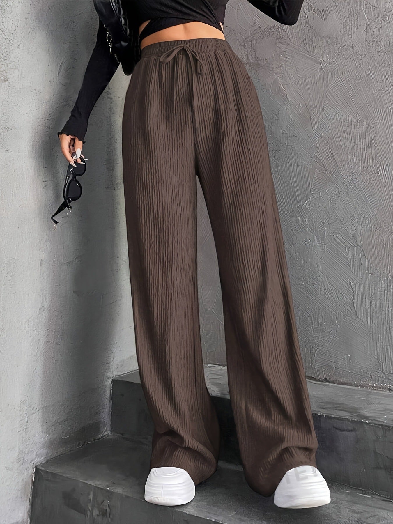 Damen Plissee-Hose Weit mit elastischem Bund und Taschen