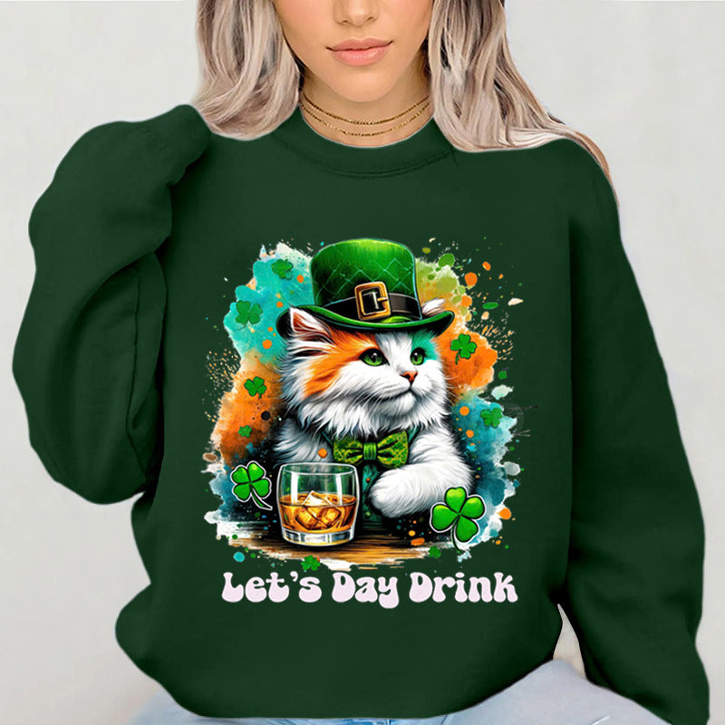 Damen Sweatshirt mit Katzenmotiv und Schriftzug
