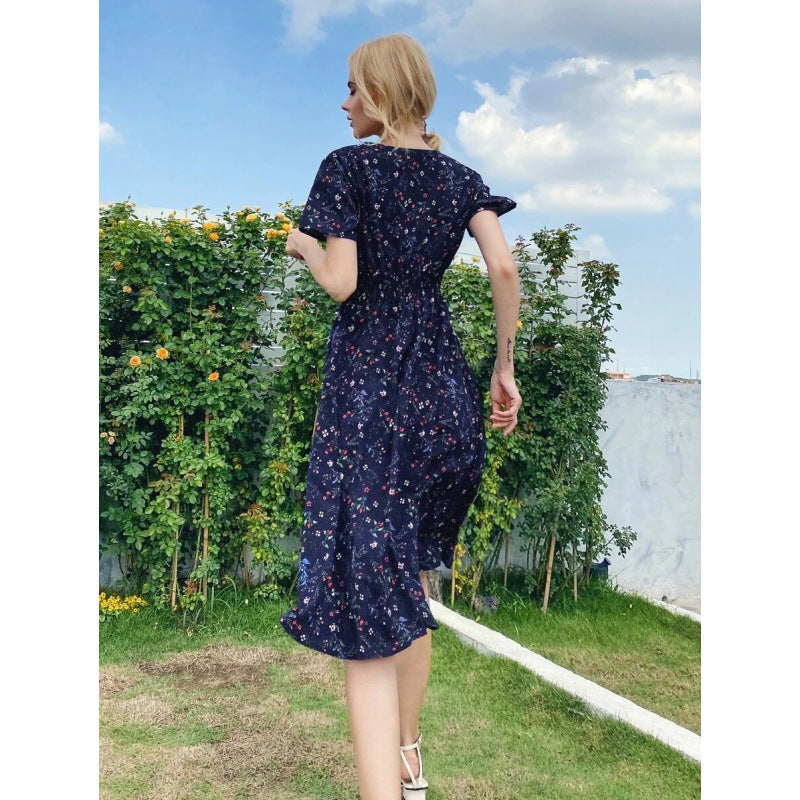 Damen Midi-Kleid Floralmuster Schwingender Saum Eveloria