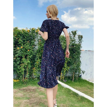 Damen Midi-Kleid Floralmuster Schwingender Saum Eveloria