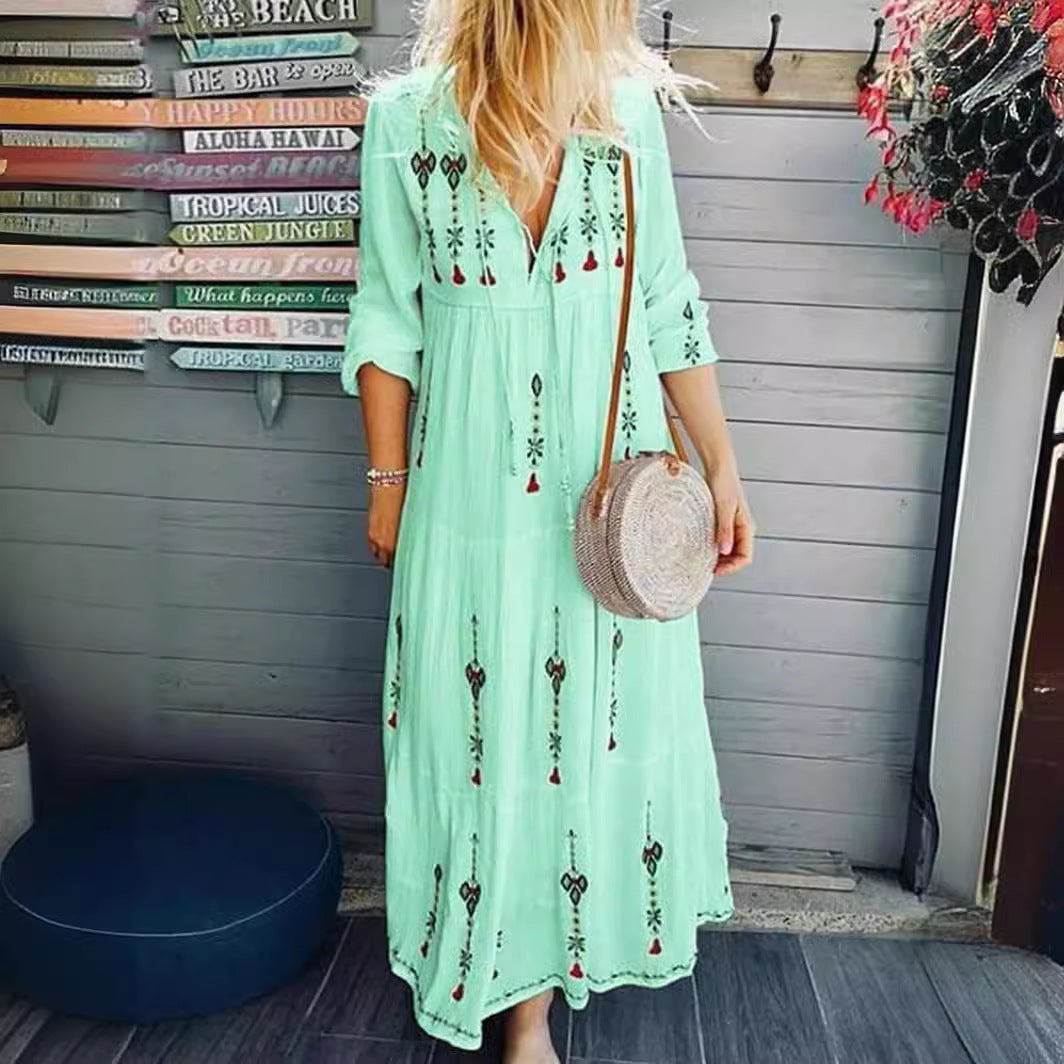 Damen Boho-Kleid Bestickt Lässig Eveloria
