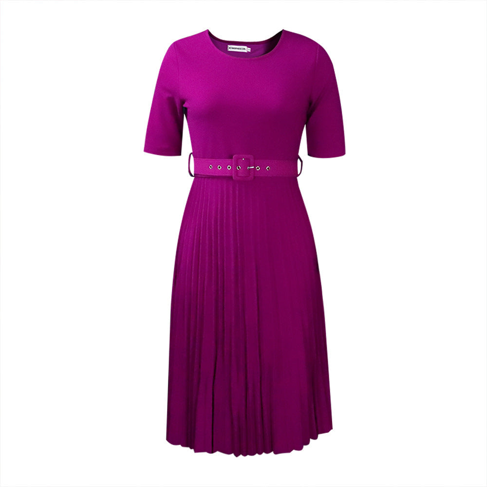 Damen Plissiertes Kleid mit Taillengürtel Kurzärmelig Eveloria