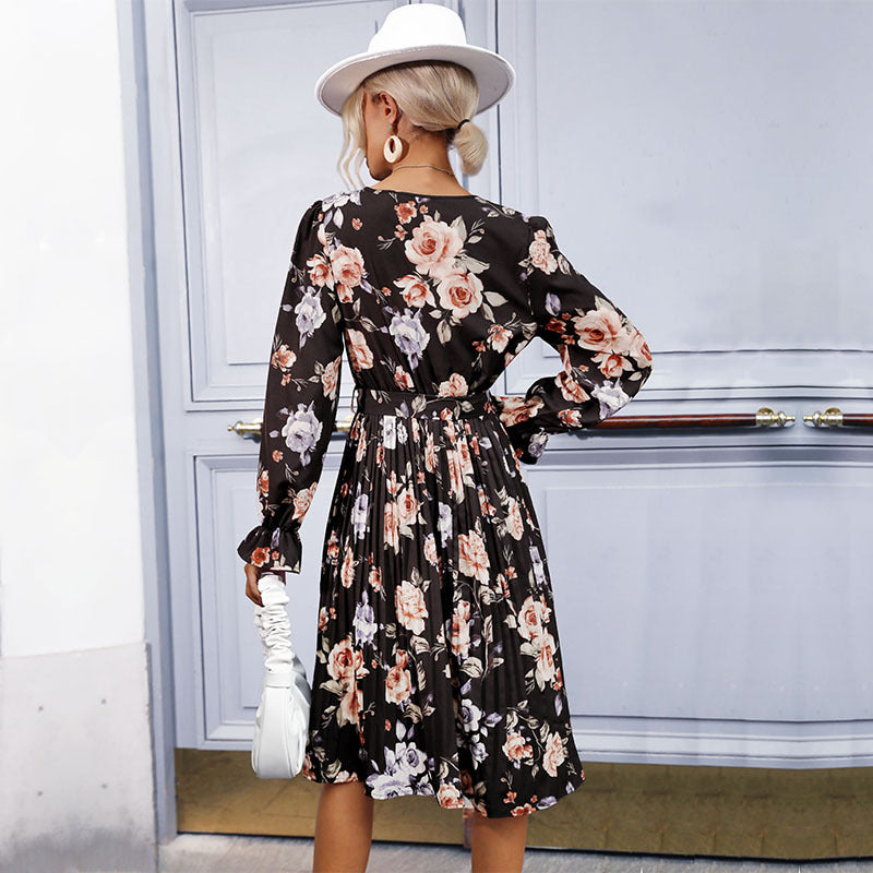 Damen Maxikleid Florales Design Elegante Taillierung
