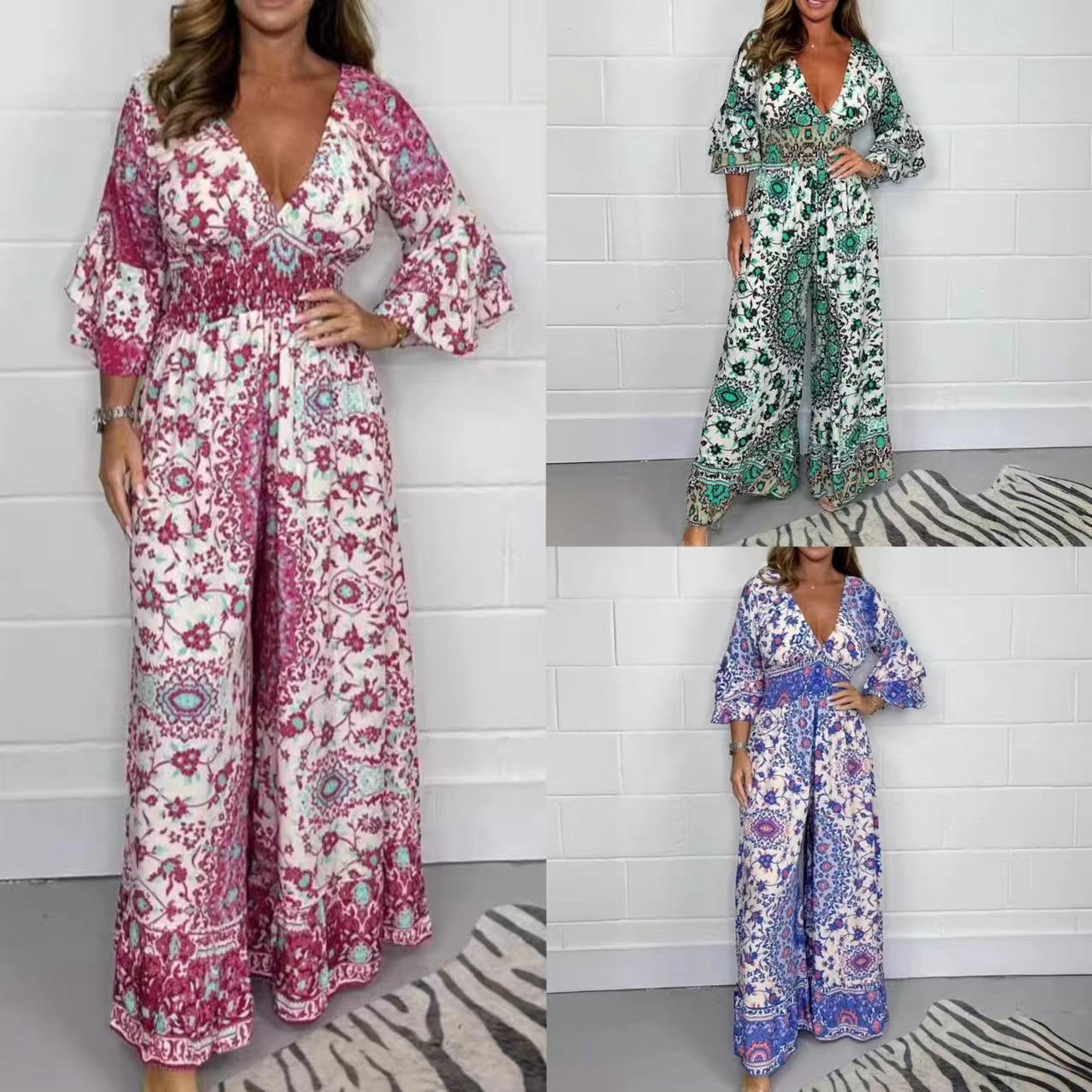 Damen Jumpsuit Floralmuster Weite Ärmel Eveloria - Eveloria