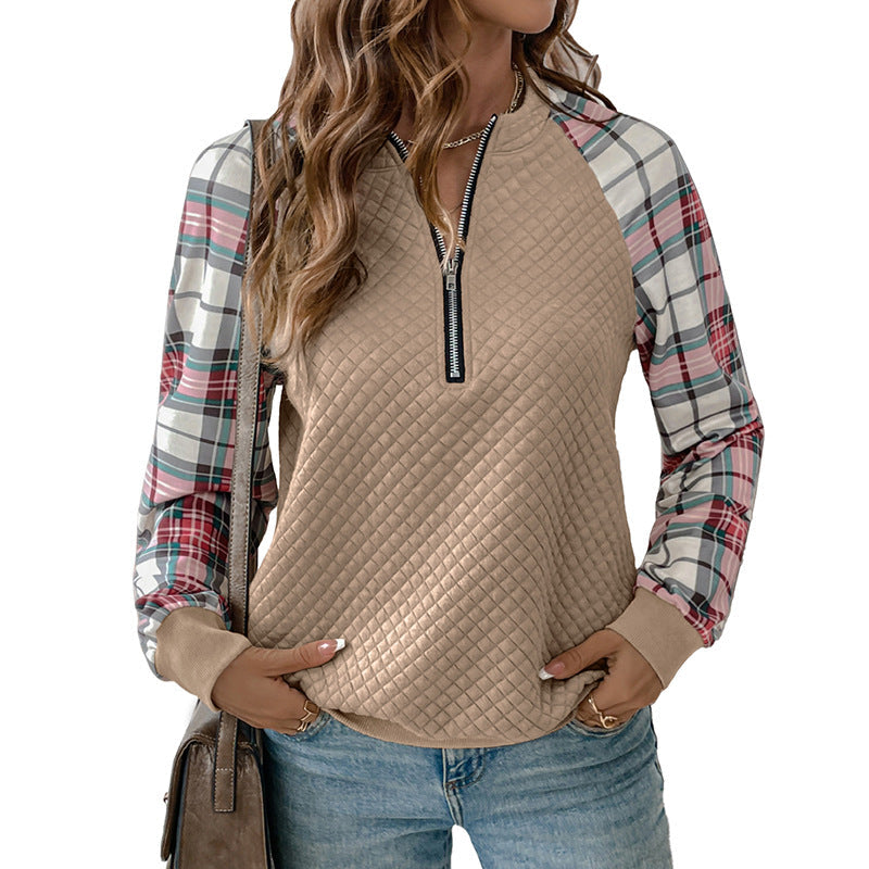 Damen Pullover Karomuster Reißverschluss Eveloria