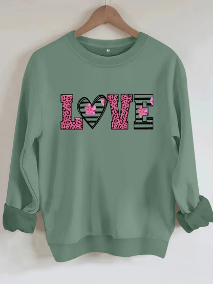 Damen Sweatshirt Leopardenherz-Design Komfortschnitt Grau