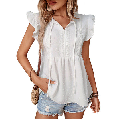 Damen Bluse Luftig Rüschendetails Modischer Schnitt