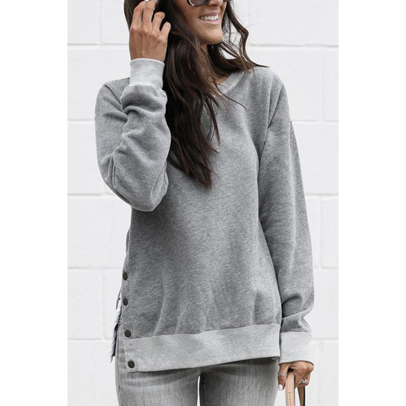 Damen Sweatshirt V-Ausschnitt mit Druckknöpfen
