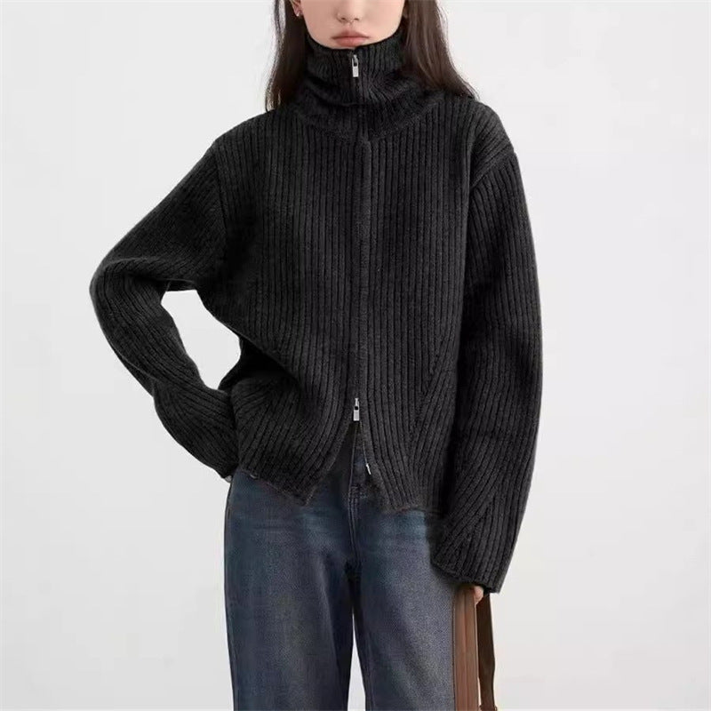 Damen Strickjacke Sportlich Reißverschluss Rippstruktur Eveloria