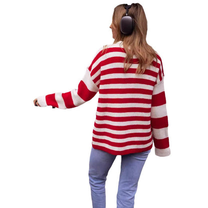 Damen Grobstrickpullover Streifenmuster Eveloria