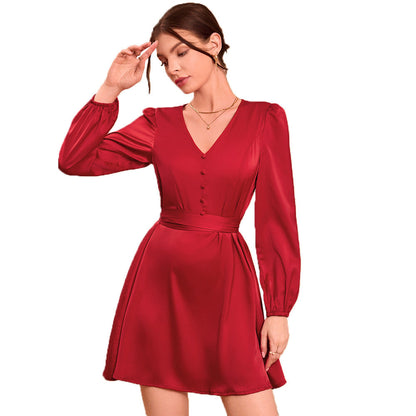 Damen Midikleid V-Ausschnitt Puffärmel Eveloria