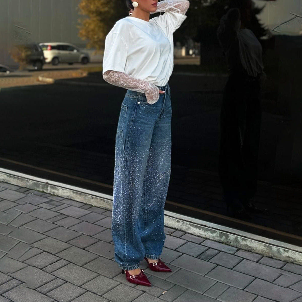 Damen Oversized T-Shirt Spitzenärmel Weiß