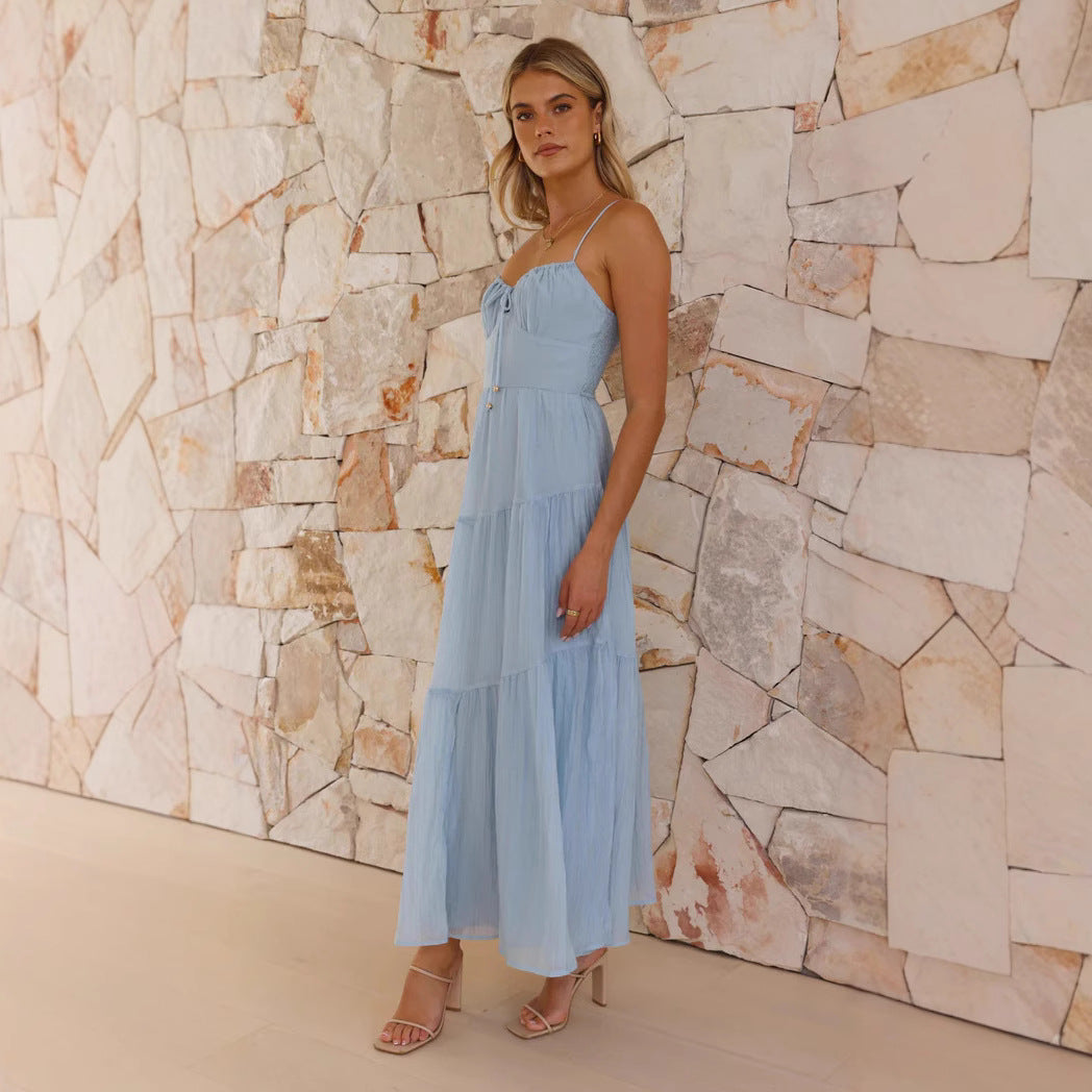 Damen Maxikleid mit Zierschnürung und Raffungen Eveloria