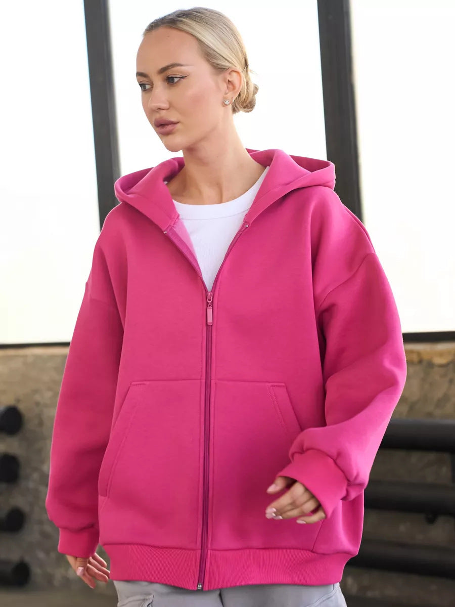 Damen Kapuzenpullover Lässig Reißverschluss Große Taschen Eveloria