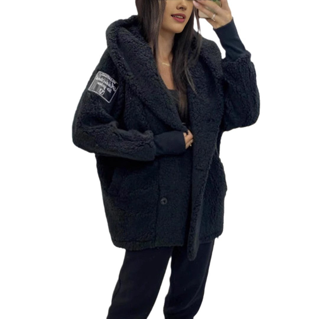 Damen Teddyjacke Klassischer Kragen Praktische Taschen Braun