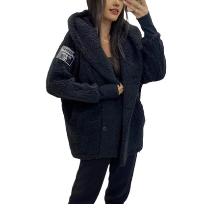 Damen Teddyjacke Klassischer Kragen Praktische Taschen Braun