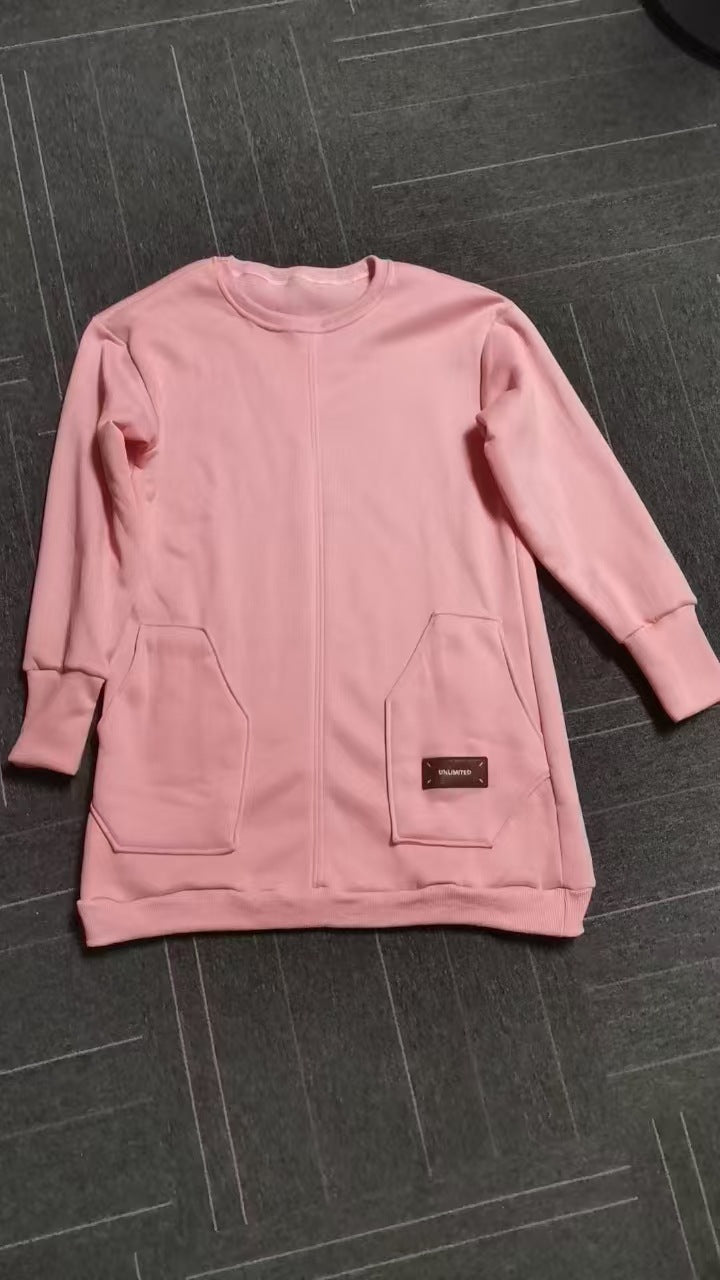 Damen Sweatshirtkleid mit Seitentaschen Modern Design