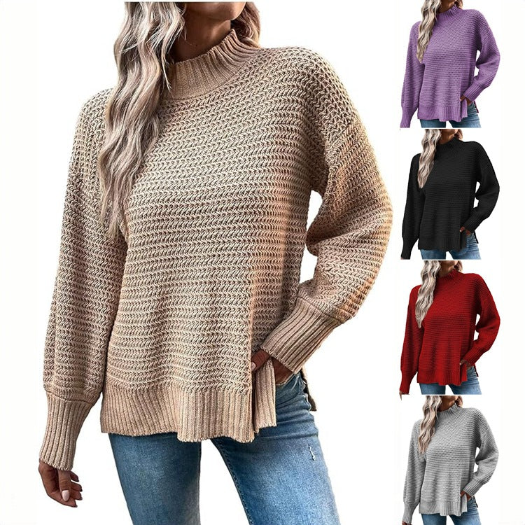 Damen Strickpullover Höher Kragen Strukturmasche Eveloria - Eveloria