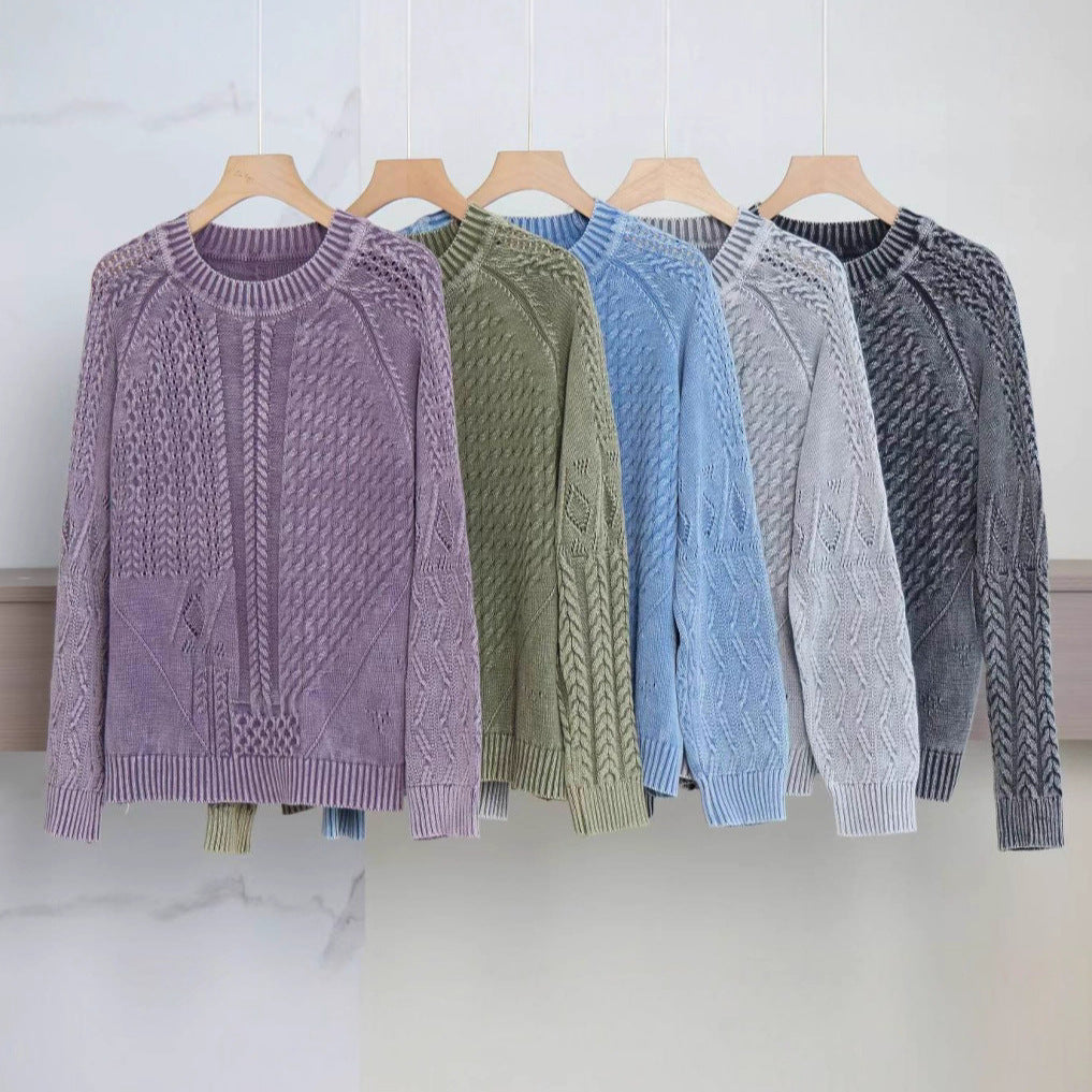 Damen Pullover Strukturiertes Zopf-Design Rundhals Eveloria