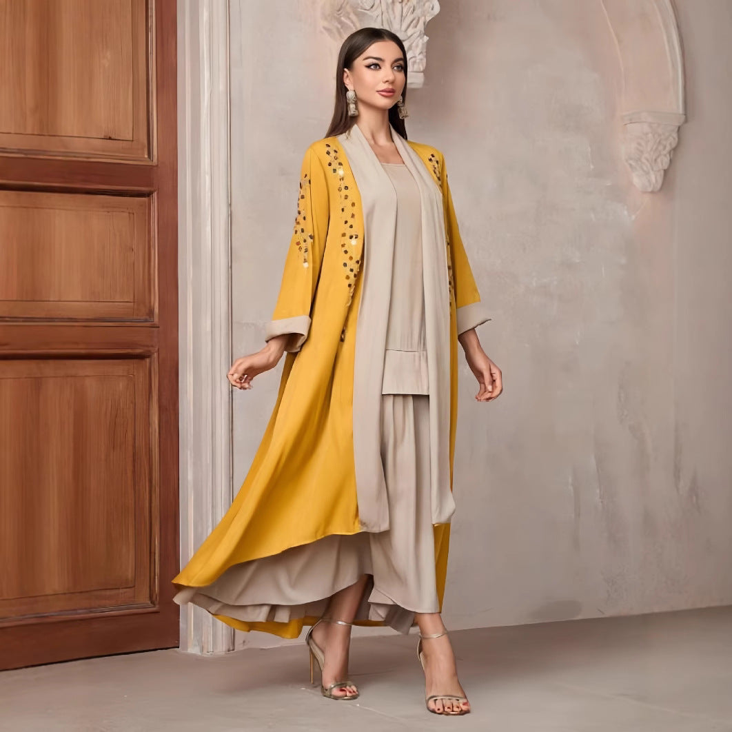 Damen Langarmkimono Dekorative Applikationen Asymmetrisch