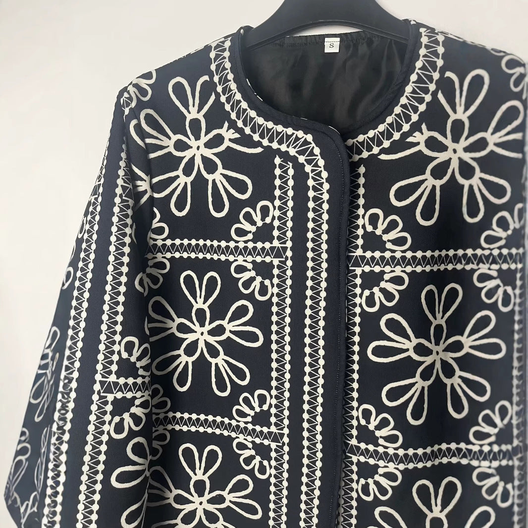 Damen Jacke Patchwork Floralmuster Elegant Eveloria