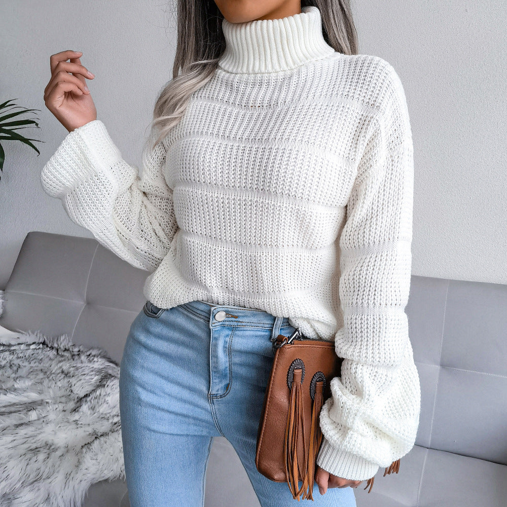 Damen Rollkragenpullover Strukturiertes Strickmuster Eveloria