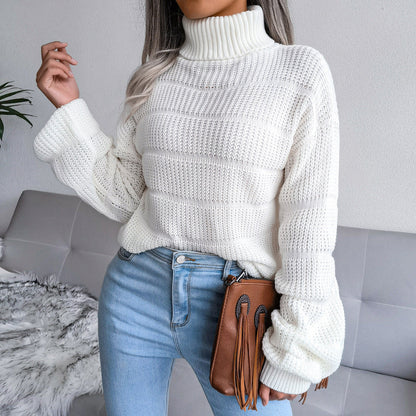 Damen Rollkragenpullover Strukturiertes Strickmuster Eveloria