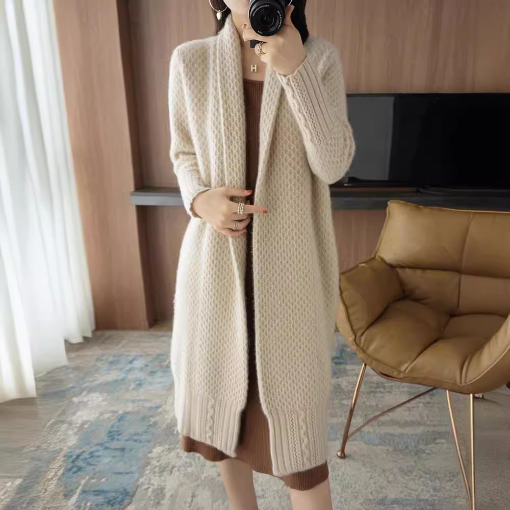 Damen Strickjacke Zopfmuster Offene Front Eveloria