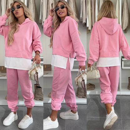 Damen Hoodie-Set Cropped Schnitt Bequeme Hosen Sportlich