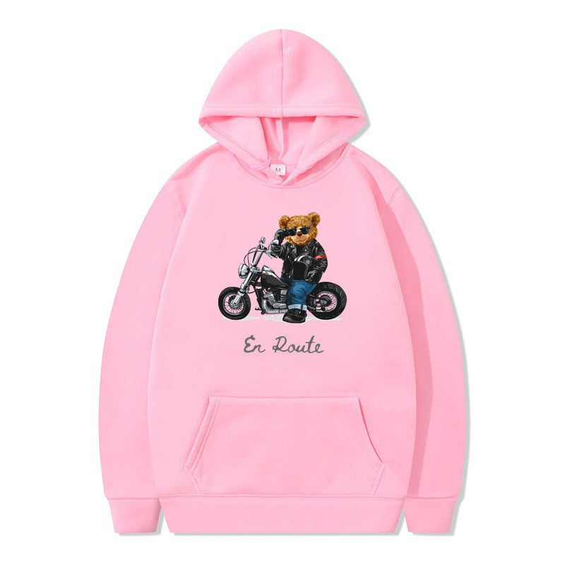 Damen Kapuzenpullover Bärenmotiv Lässig Grau Eveloria