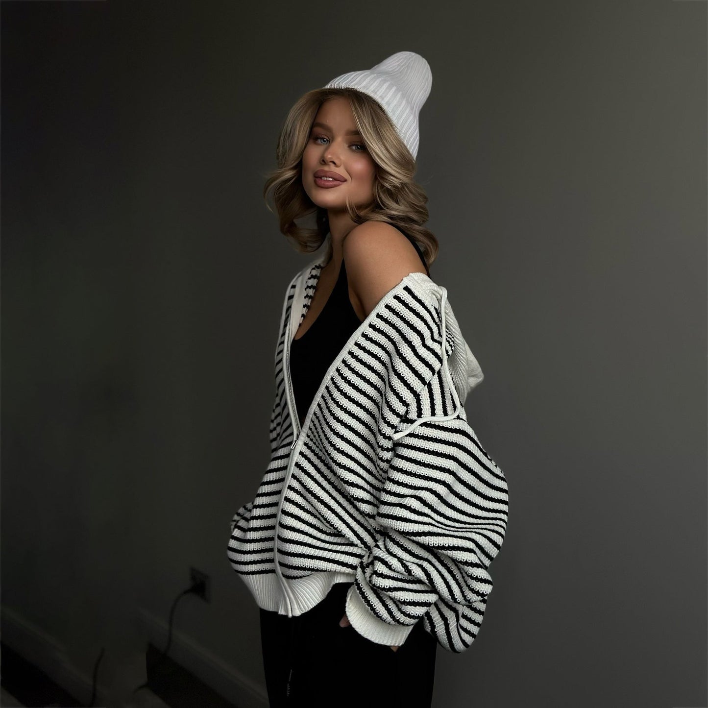 Damen Strickjacke Gestreift Eveloria